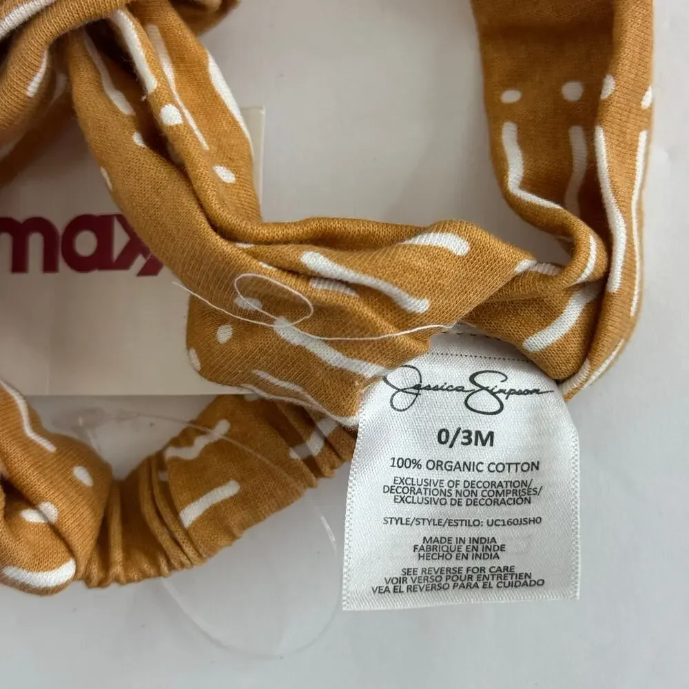 Jessica Simpson Brown & White Bow Headband New Size 0-3 Months Organic Cotton